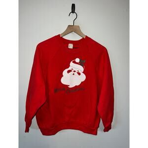 1980s Vintage Sportswear Merry Christmas Santa Claus Red Sweatshirt VTG 80s M